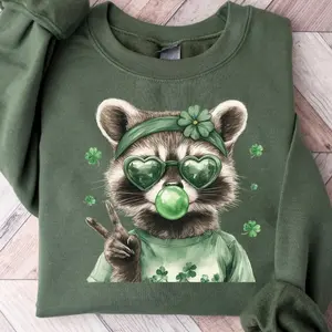 St Patrick’s Day Funny Raccoon Sweatshirt, St Patrick’s Day Sweatshirt, Trash Panda Sweatshirt, Feral Sweatshirt, St Patty’s Day Sweater
