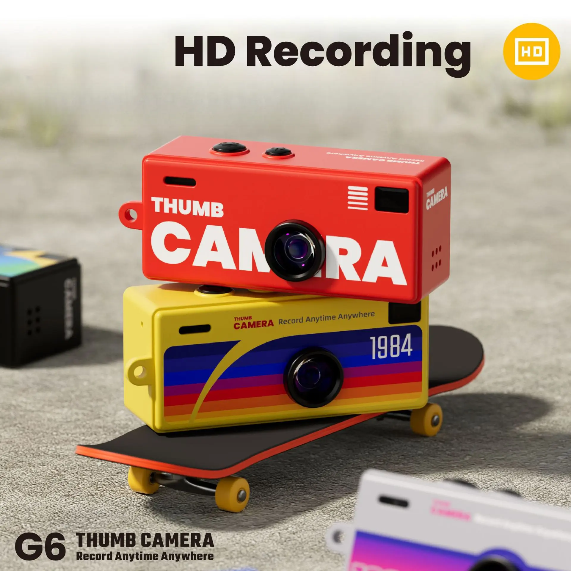 2pcs 2K Mini Thumb Camera |   Red ABS Material, 1440p Video Resolution, Live Streaming, Recording, Outdoor Sports, Battery Powered