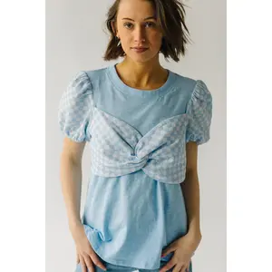 The Inwood Gingham Ribbon Detail Blouse in Blue