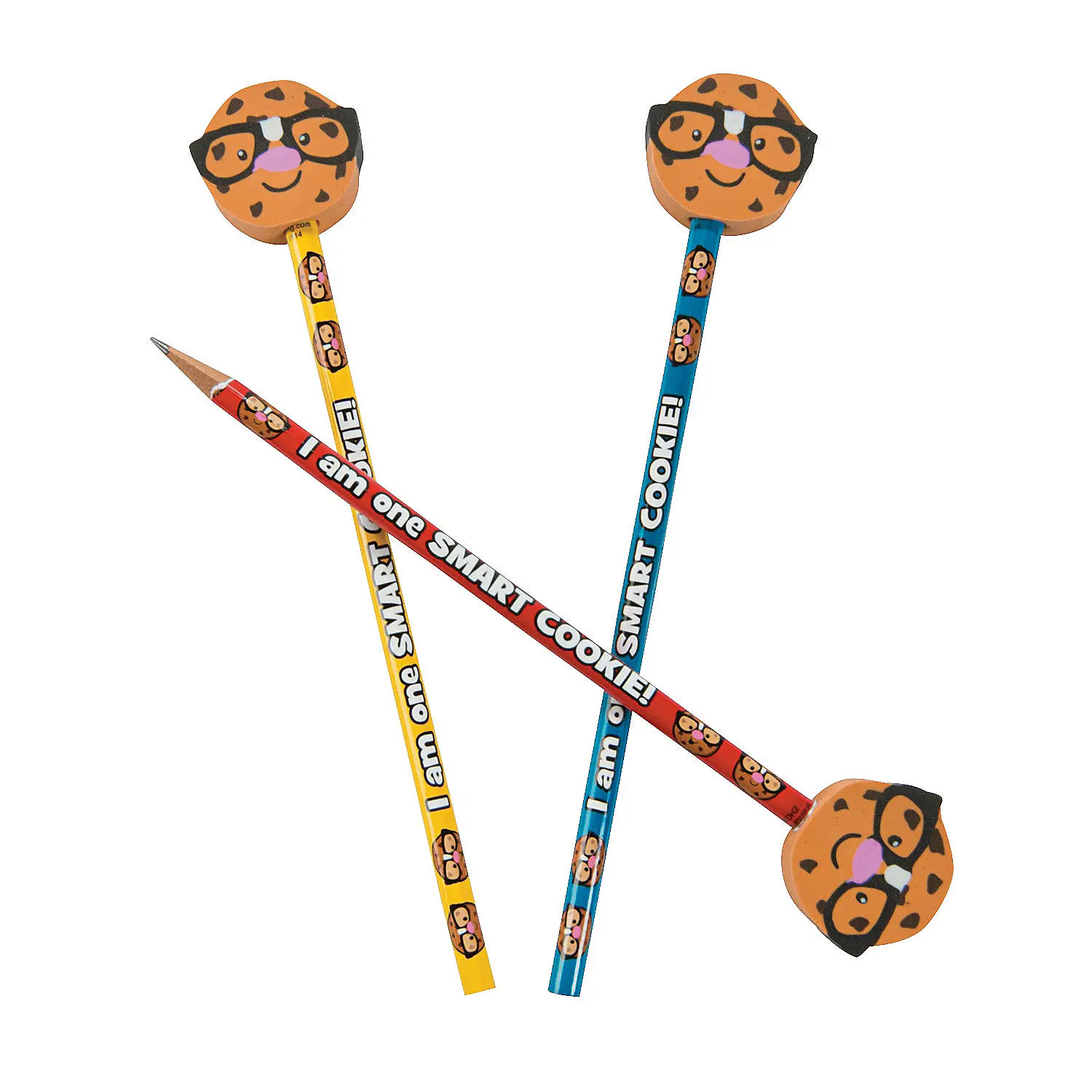 12-Pc 7" Smart Cookie Wooden Pencils with Pencil Top Erasers, Office Stationery, Ideal for Kids Party Favors