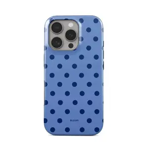 Blue Polka Dot Custom Dual-Layer Shockproof Smartphone Casing, Polycarbonate & TPU Rubber Protective Cover with Impact Resistance for iPhone 11,12,13,14,15,16,17 Pro Max Plus - Stylish Durable Cellphone Accessories Gift