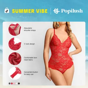 Popilush The Shapewear Bodysuit Lace Smooth Shapewear Bodysuits  Womenswear Tops Comfortable Basic Ruched Tummy Control Vneck