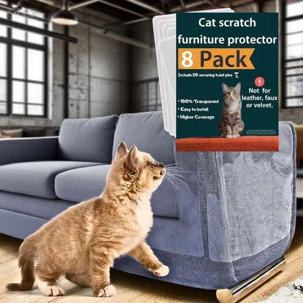 Heavy-Duty Furniture Shield for Cats, 8-Pack Scratch Deterrent Protector – Easy-to-Apply Sofa Corner Guards, Wall and Door Defenders with 50 Twist Pins, Reusable Pet Safety Solution, Durable Anti-Scratch Cover for Home Decor dog  products