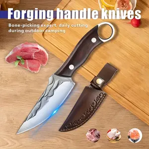 Gift boning knife handmade from stainless steel, hammered finishNon-slip handle + safety finger hole, ergonomic, rust-resistant. For boning.Outdoor/BBQ/Kitchen. Gift giving/Self-use.Campers / familiesNice