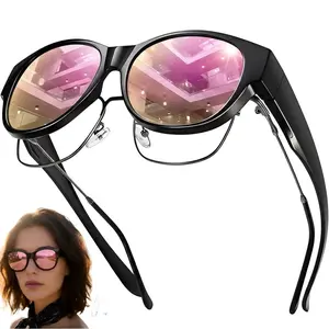 NSG007 Polarized Fit-Over Sunglasses for Glasses Wearers (Unisex) — Oversized Cat Eye Sun Glasses, 100% UV Protection, Stylish Women & Men Shades, Viral Fashion, Driving & Outdoor Safety, Trendy Big Frame Sunwear for Prescription Glasses