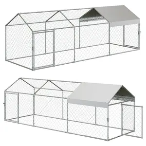 [NEW PRODUCT - FLASH SALE]  Garvee 118" x 39" Large Metal Chicken Coop with Outdoor Run - Galvanized Steel Poultry Cage with Waterproof Weather Cover & 2 Easy-Access Doors for Backyard Chickens, Ducks, & Rabbits (Silver)