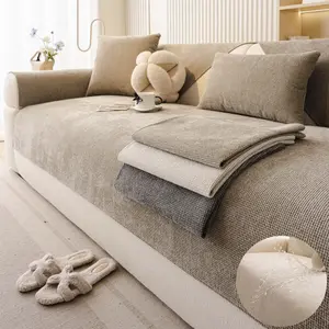 Waterproof Chenille Sofa Cover, 1 Count Solid Color Non-Slip Couch Cover, Pet-friendly Soft Sofa Protector for Sectional Sofa Covers Living Room
