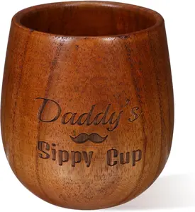 New Dad Gifts for Men Daddy's Sippy Cup Whiskey Glass Bourbon Tasting Glass Finished Wooden Old Fashioned Glass 5.7 oz Funny Gag Gifts Whiskey Gifts for Men Father's Day Dad Birthday Gift