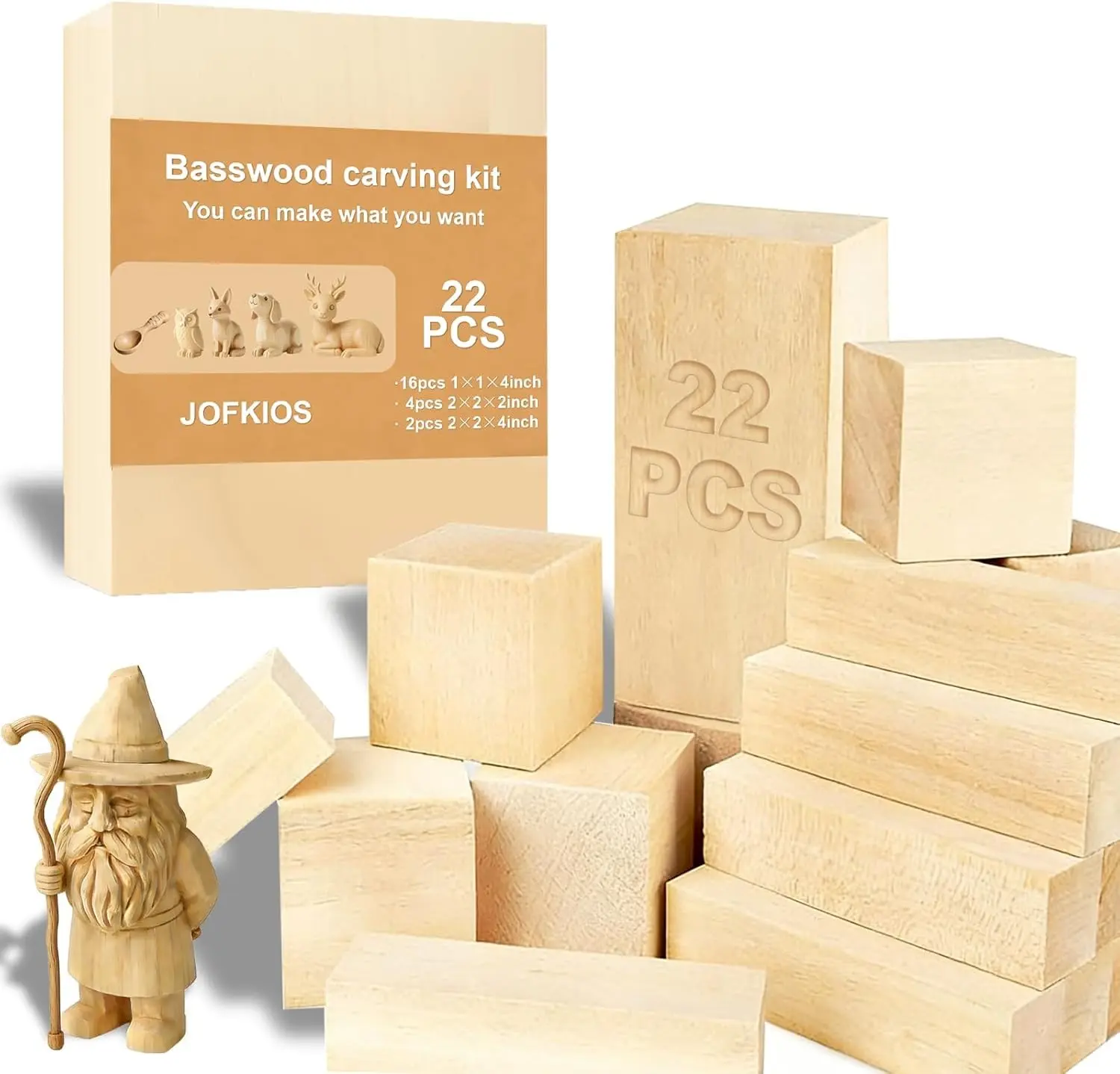 22PCS Basswood Carving Blocks Kit 3 Sizes Soft Whittling Balsa Wood Blanks for DIY Woodworking Crafts Beginners Adults