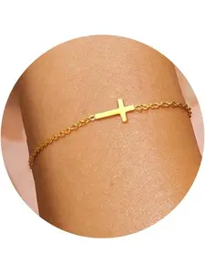 Gold Bracelets for Women Non Tarnish Dainty 14K Gold Plated Stainless Steel Evil Eye Beaded Pearl Cubic Zirconia Simulated Diamond Cross Turquoise Charm Bracelets Trendy Adjustable Paper Clip Link Chain Waterproof Bracelets