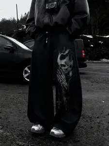 Men's High Street Retro Hip Hop Gothic Print Casual Pants, Stylish Low Waist Drawstring Joggers, All Season Fashion for Trendy