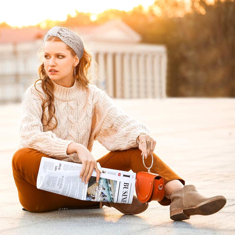 Stylish Knitted Hairband Non-Slip Headband Top Knotted Bow-Knot Headbands for Women Girls 6 Pcs Elastic Soft Hair Accessories in Black White Light Yellow Khaki Dark Grey Red