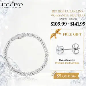 UCCIYO D VVS Synthetic Moissanite S925 Sterling Silver Cuban Chain Bracelet Miami Cuban Chain Ice Out Men Singer Style Rap Hip Hop Jewelry【#B62 6mm】