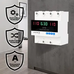 63A 2P Dual Power Automatic Transfer Switch 110V Adjustable Emergency Generator Transfer Switch with LED Display 50HZ/60HZ ATS for Generator and Backup Power Smart Inverter System