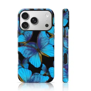 Vibrant Blue Butterfly Phone Phone Case for iPhone 17 Pro Max/16 Pro Max /15Pro Max 15/14/13/12 & Samsung S25 Ultra All Models, Double-Layer TPU Shockproof Protective Cover