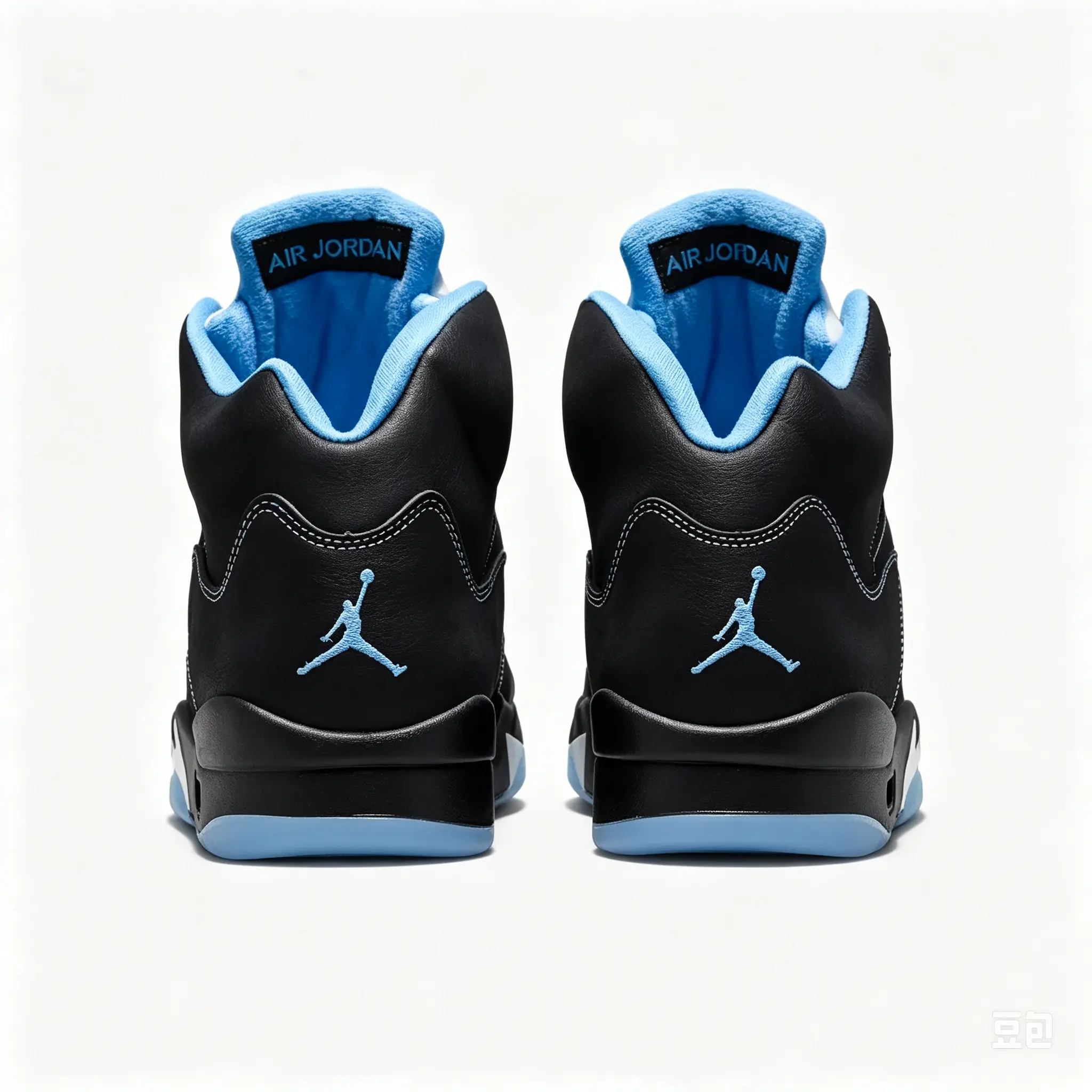 Hip-hop Retro High Cut Basketball Trainers, Jet Black SoftFabric Sky Blue Trim Mesh, Wear-resistant Clear CrystalRubber Sole For Couple Matching