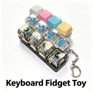 Keyboard Fidget Toy, 4-in-1 Stress-Relief Button Keychain, Transparent Color with Illuminated Options, Mid-Year Sale Gift, Anxiety Relief Gift for Him.