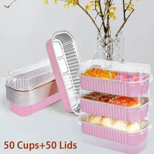 Mini Size Loaf Pans with Lids Lid Included 100 Pack Rectangular Aluminum Foil Baking Pans Bakeware Dessert Tray Kitchenware Disposable Cookware Disposable Use