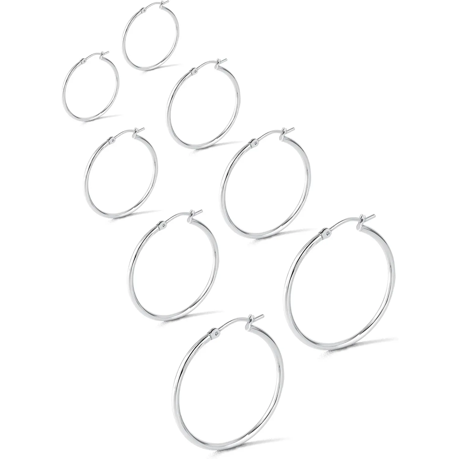 Milacolato 4 Pairs Sterling Silver Post Hoop Earrings for Women - Small 14K Plated Gold Hoop Earring Set, Hypoallergenic Lightweight Thin Silver Hoops for Sensitive Ears- Medium Big Stack Earrings for Women, Elegant Design, New Release