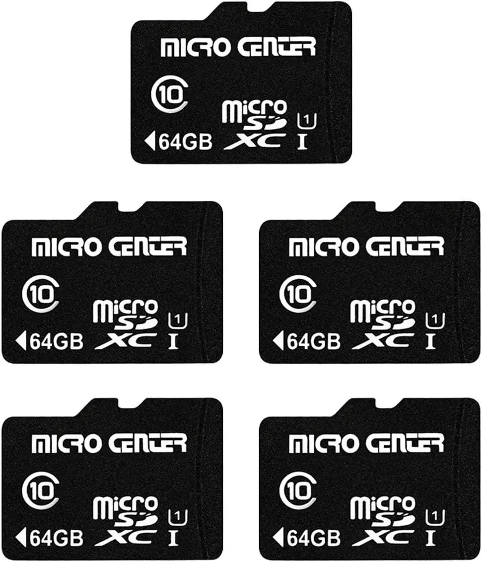 Micro Center 64GB Class 10 UHS-I U1 MicroSDXC Flash Memory Card with Adapter (5 Pack) - Waterproof, Drop-Proof, 80Mb/S Fast Transfer Speeds for Camera, Mobile Device Storage