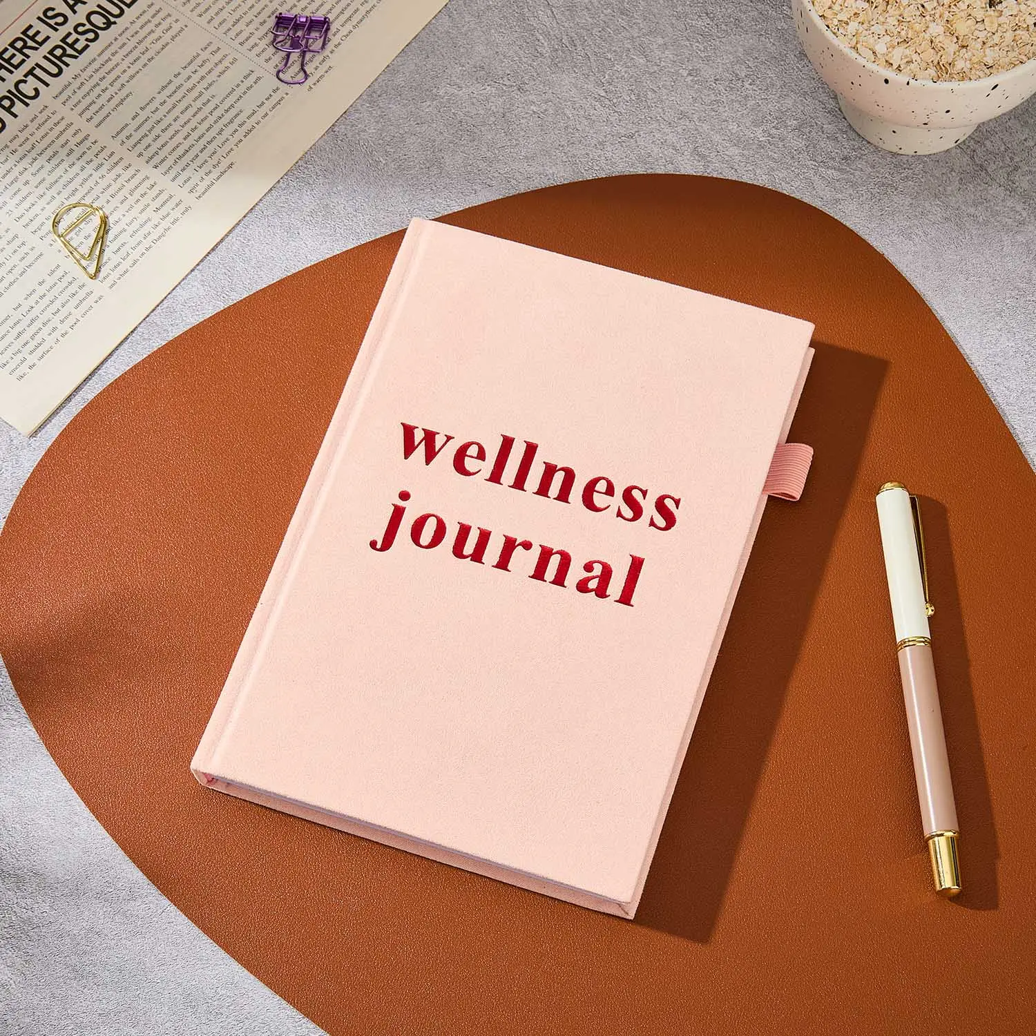 JUBTIC Daily Wellness Journal Diary, Hardback Cover Wellbeing, Gratitude & Mindset Diary for Personal Growth, Mindfulness & Reflection | Track Goals, Sleep & Lifestyle Habits, beige & pink