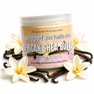 Whipped Shea Body Butter w/ Vanilla Blush | 100% Pure and Natural African Shea Butter for Men & Women - Ultimate Handcrafted Moisturizer with Essential Vitamins for Radiant Skin & Luscious Hair