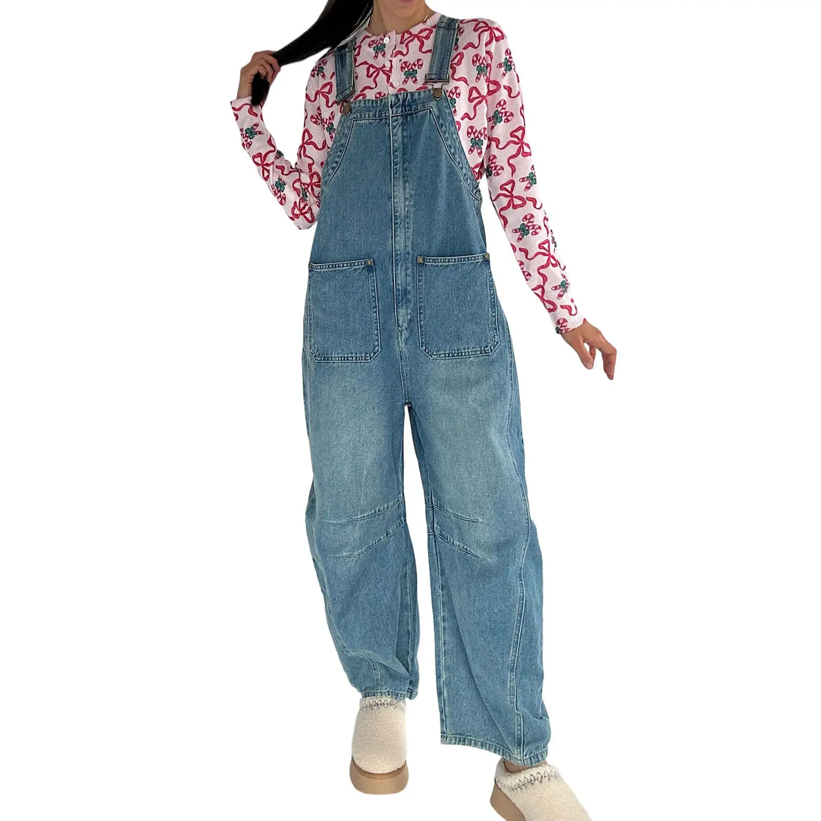 CHARTOU Y2k Barrel Jeans Overalls Womens Boyfriend Denim Jumpsuit Cargo Patchwork Baggy Jeans Cropped Pants