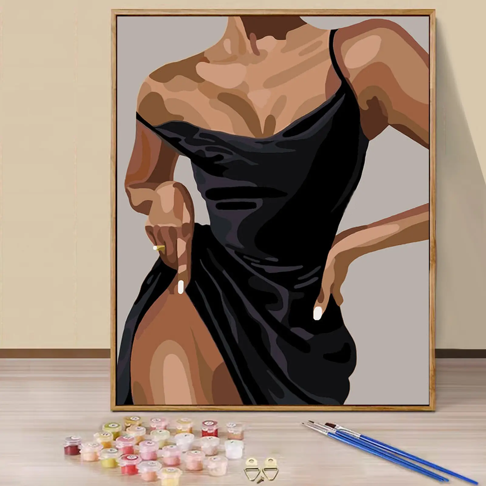 Paint by Numbers Kit for Adults Beginners, 16x20in/40x50cm Color Canvas, Easy DIY Black Dress Woman Acrylic Painting Set, Diy Painting Supplies, Art Kits, Art Painting Kit, Wall Decor for Home, Gift for Birthday, Mother's Day and Christmas, Without Frame