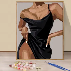 Paint by Numbers Kit for Adults Beginners - 16x20in/40x50cm Color Canvas, Easy DIY Black Dress Fashion Woman Acrylic Painting Set - Wall Decor for Living Room and Bedroom, Creative Gift for Birthday, Mother's Day and Christmas, Without Frame
