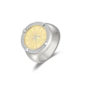 Aprilery 12 Zodiac Sign Coin Statement Ring for Women Two Tone Fashion Jewelry