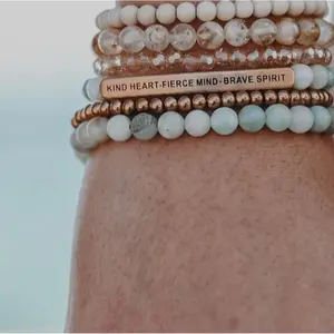 Fine Stone Stacker Bracelet by The Inspiration Co - 6mm Natural Earth Stone - Hypoallergenic & Tarnish-Resistant - Rose Gold Plated - Build Your Own GIFT SET