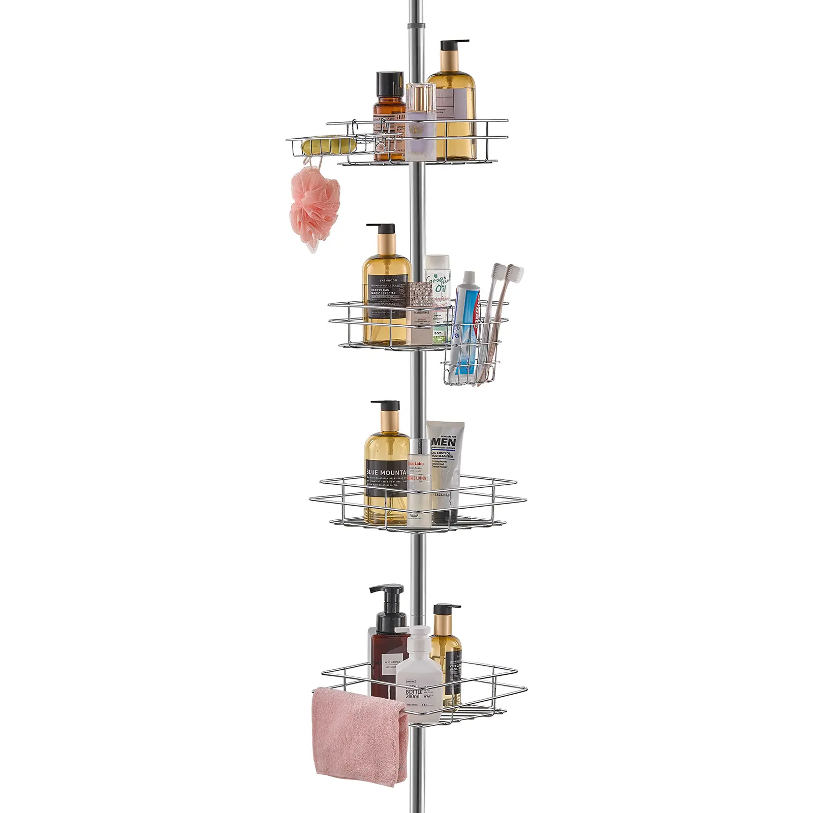 【SummerFinds】VEVOR Shower Corner Caddy Tension Pole, 42" to 114" High, Multi-Functional Shower Tension Pole with Strong Load-Bearing Tray, Rust-Proof Easy-to-Install Tension Pole, Fit for Bathroom & Washroom