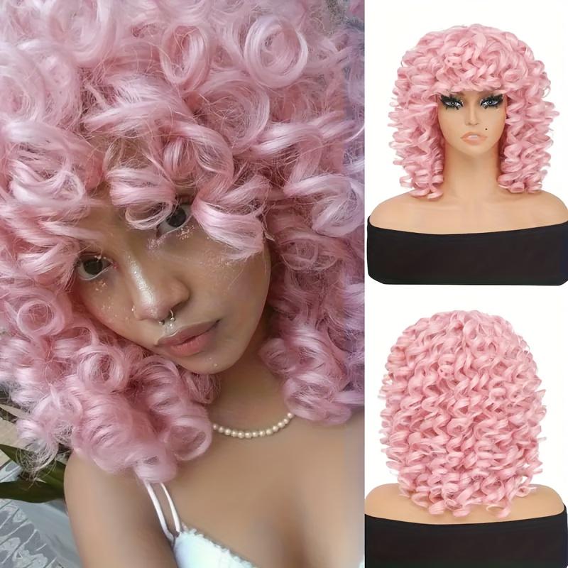 Large Roll Synthetic Wigs for Halloween And Christmas Costumes: Orange, Pink, Burgundy, Golden. Candy Colored Bizarre Costume for Halloween Christmas Music Festival Gift Person Costume
