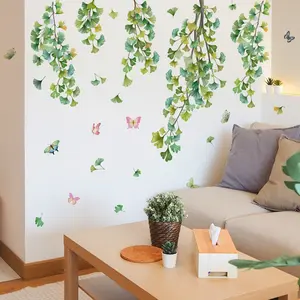 A set of two (30*90cm*2pcs) new-style branch ginkgo leaf butterfly spring wall stickers, bathtub stickers, living room and bedroom decoration background wall stickers, Decorative Sticker, Wall Art Stickers (M16094-YJ)