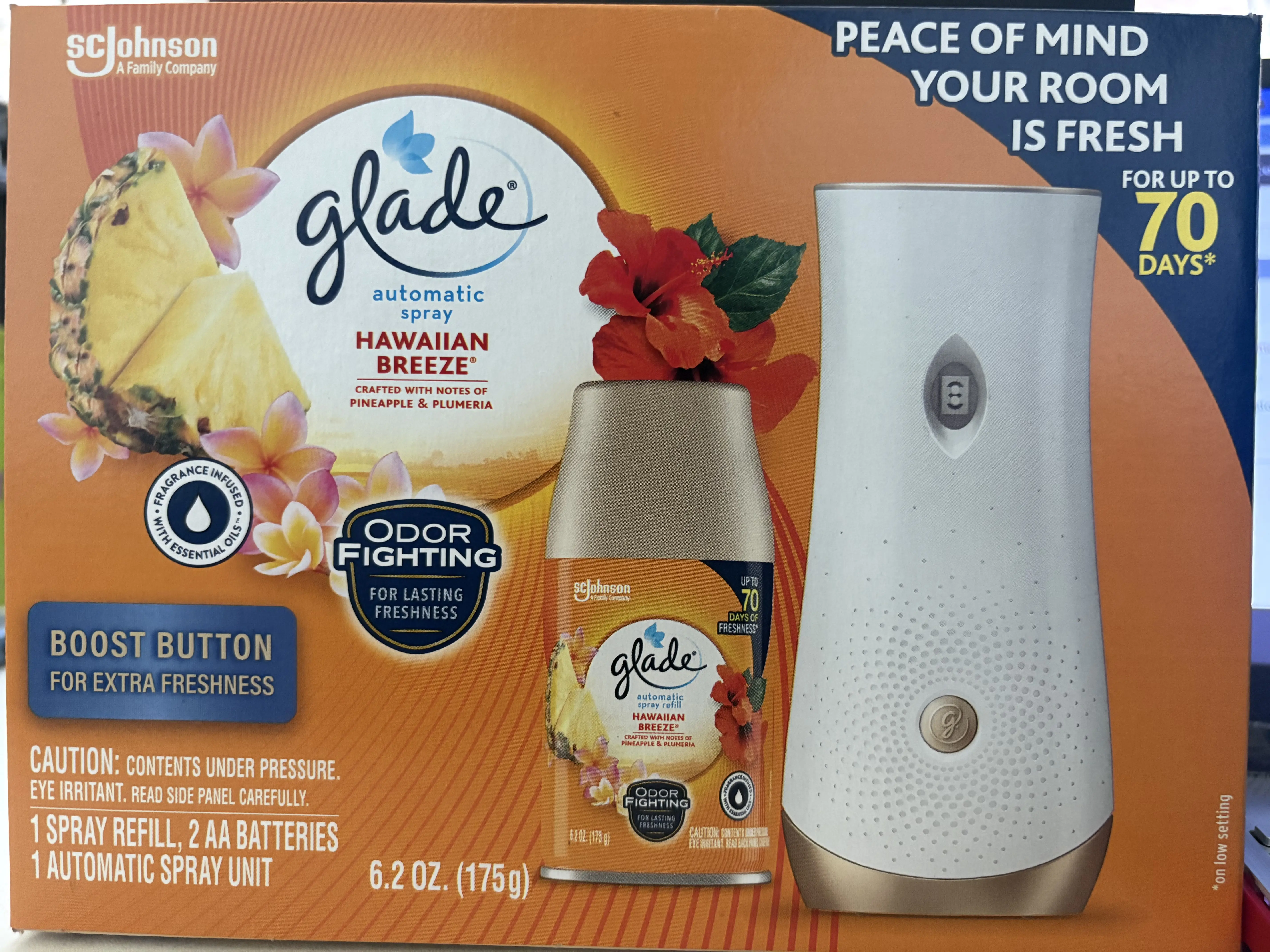 Glade Automatic Spray Hawaiian Breeze 6.2 oz Refill & Unit for Up to 70 Days Freshness with Odor Fighting Technology