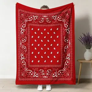 1 Piece Fluffy Blanket - Bohemian Red and White Paisley Pattern with Hearts and Stars, Soft Flannel for All Seasons Warmth, Suitable for Sofa, Bed, Camping - Machine Washable Comfortable Home Decor Gift | Paisley Print | Fluffy texture 50"x60" ﻿ ﻿