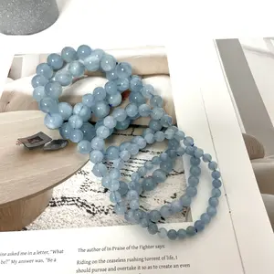 Aquamarine Crystal Bracelets 6mm 8mm 10mm 11mm 14mm 15mm Natural Crystals Healing Crystals Bracelet for Women and Men Teens Crystal From IG Crystal