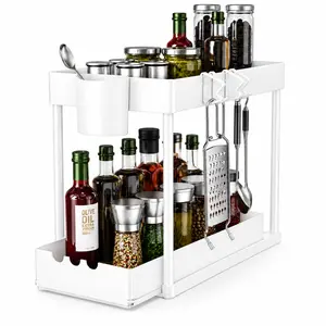 Undersink Organizer, 2-Tier Under Sink Storage Rack with Sliding Drawers for Kitchen Bathroom Cabinets, Pull Out Organizer for Pantry, Laundry Room & Closet Organization - 1 Pack, White