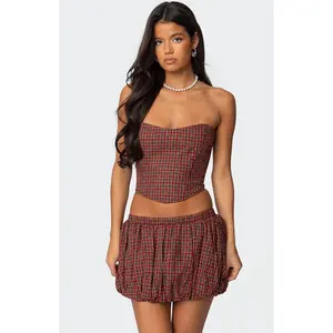 Edikted Women's Marlene Plaid Lace Up Corset
