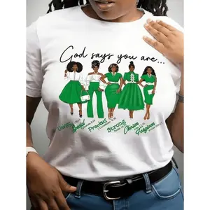 Plus Size Women's Fun Holiday Print T Shirt Casual Loose Top Perfect for Winter Celebrations