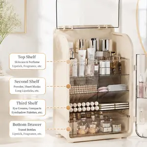 Luxury Transparent Dustproof Desktop Cosmetic Storage Box with Drawer & Shelf, Vanity Organizer for Lipstick, Serum, Lotion, Brush, Ideal for Home Bathroom Dresser, Perfect Gift for Beauty Enthusiasts