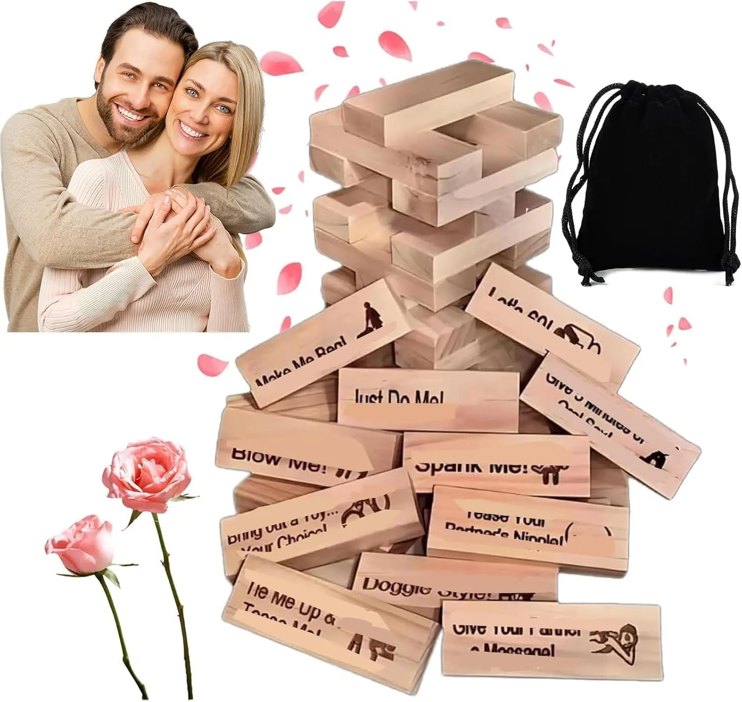 Lust Tower,48Pcs Super Naughty Block Tower Game,Fun Date Night Activities,Valentine Tumbling Tower Stacking Blocks,Date Night Party Game with Bag