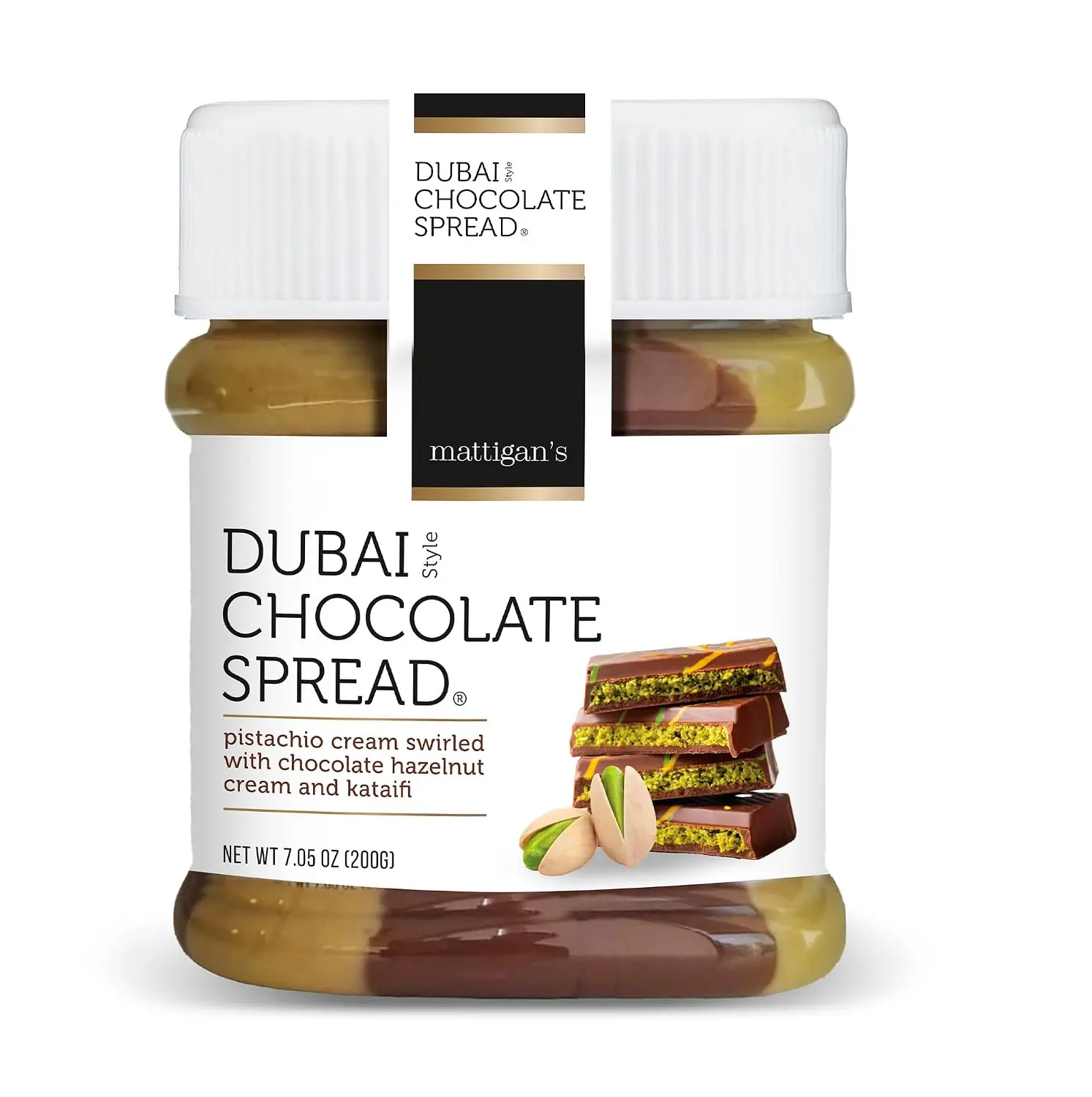 Mattigan's Award-Winning Dubai Style Chocolate Spread, Premium Pistachio Cream with Crispy Kataifi & Hazelnut, Gourmet Chocolate Dessert Spread, 7.05 oz Jar for Toast, Pastries, Baking & Sweet Treats