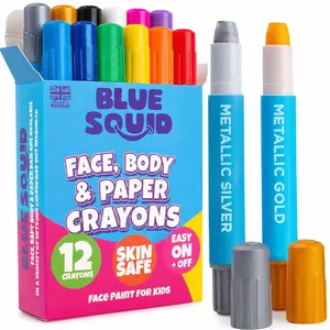 Blue Squid 12 Vibrant Colors Twistable & Washable Crayon Sticks - Coloring Kit for Paper, Kids Party, Halloween, Belly Painting Kit Pregnancy, Paints for Adults