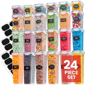 Airtight  Storage Containers Set - Air Tight Pantry Storage Containers with  - Pasta Flour Sugar Cereal Containers - Storage Containers for  - Kitchen Storage Container (Clear-24 Pack)