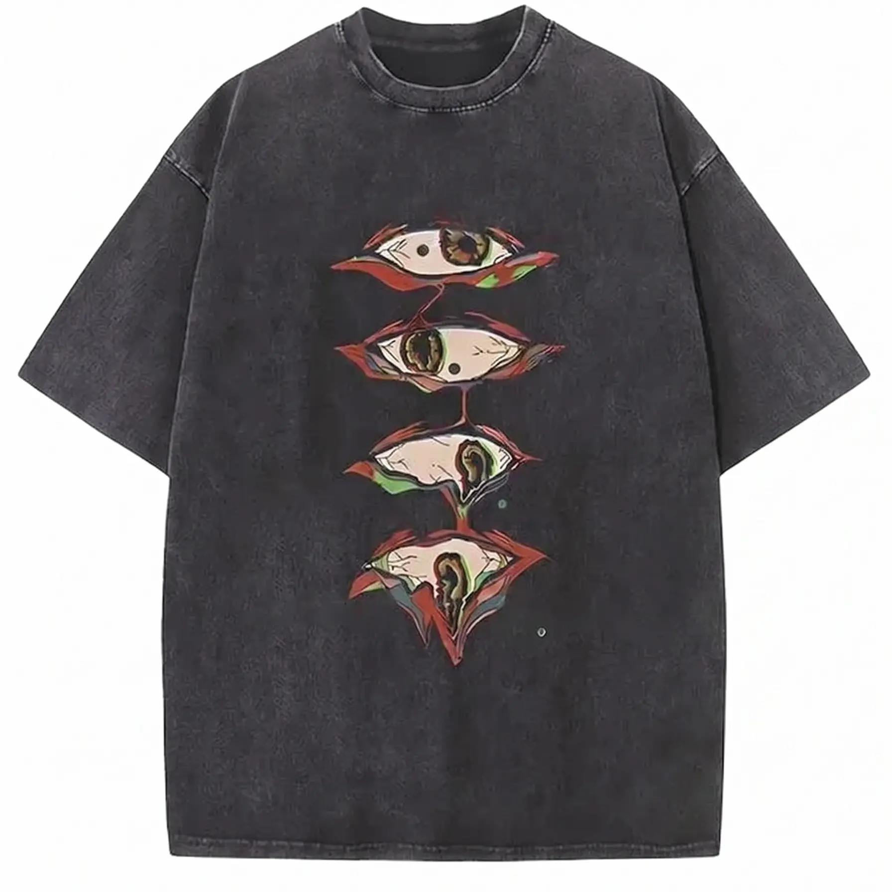 Men's Vintage Washed Embroidered Round Neck Short Sleeve T-Shirt - Casual Loose Fit Retro Streetwear Graphic Top, Valentines Day Menswear, Soft, Multi-Size Including XL