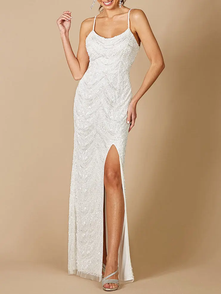 Lara Frenchie Spaghetti Strap Beaded Bridal Maxi Dress