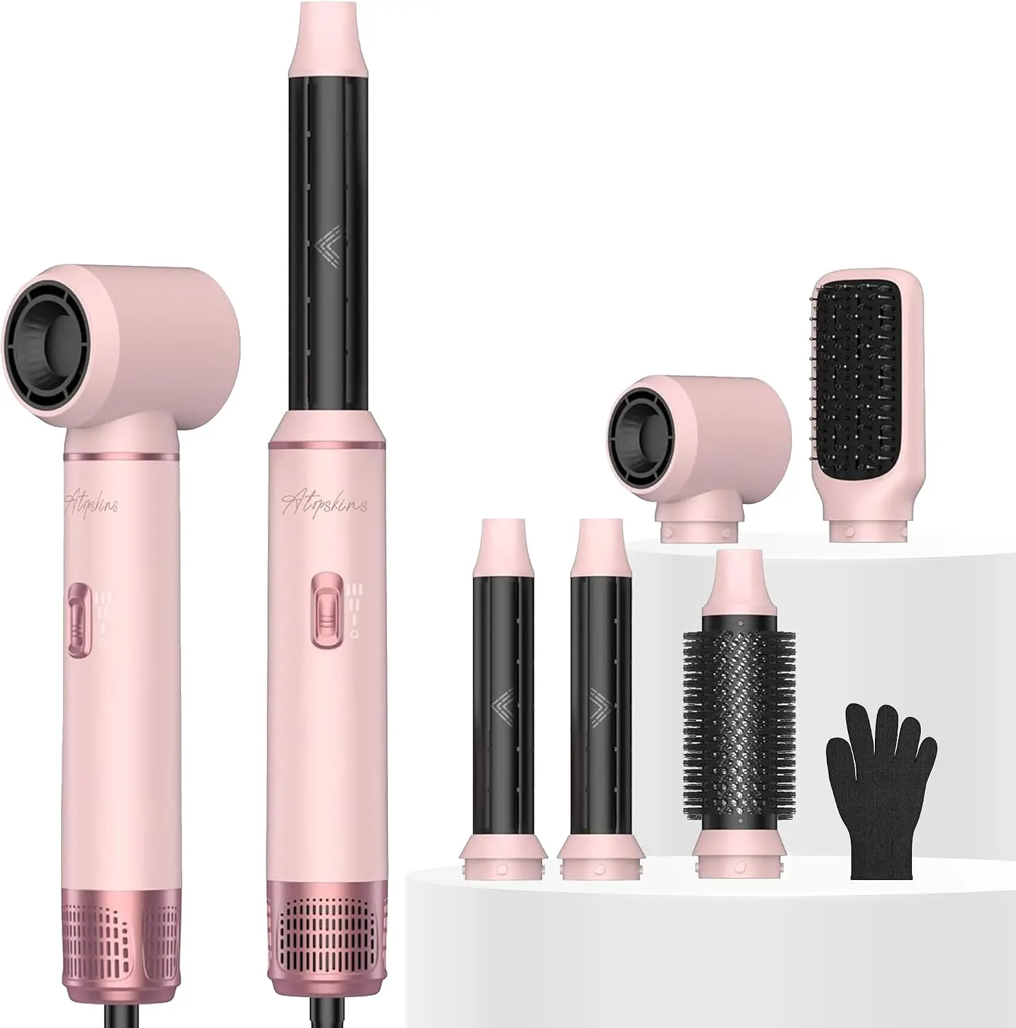 Ionic Hair Dryer Brush Set, 5-in-1 Hot Air Styler with Detachable Auto-Wrap Curler, Volumizing & Smoothing Tool with 3 Heat Settings for Frizz Control, Hair Tools