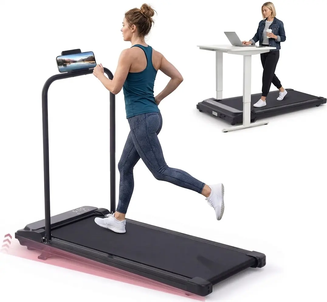 Walking Mat Treadmill 3-in-1 Foldable Under Desk with Handles Remote Control LED Screen Exercise Machine Supports 350 lbs Portable Lightweight Home Gym Equipment