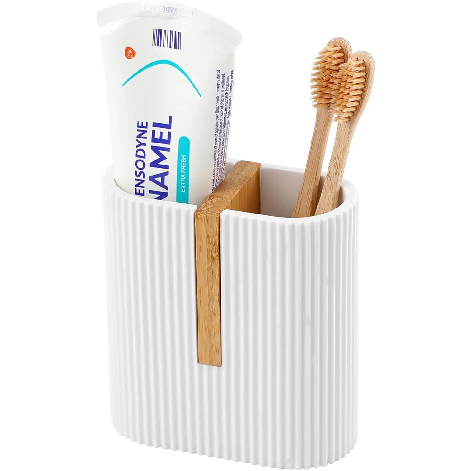 Matte White Toothbrush Holders Electric Toothbrush Holder for Bathrooms, Bamboo Tooth Brushing and Toothpaste Storage Organizer for Sink, Countertop